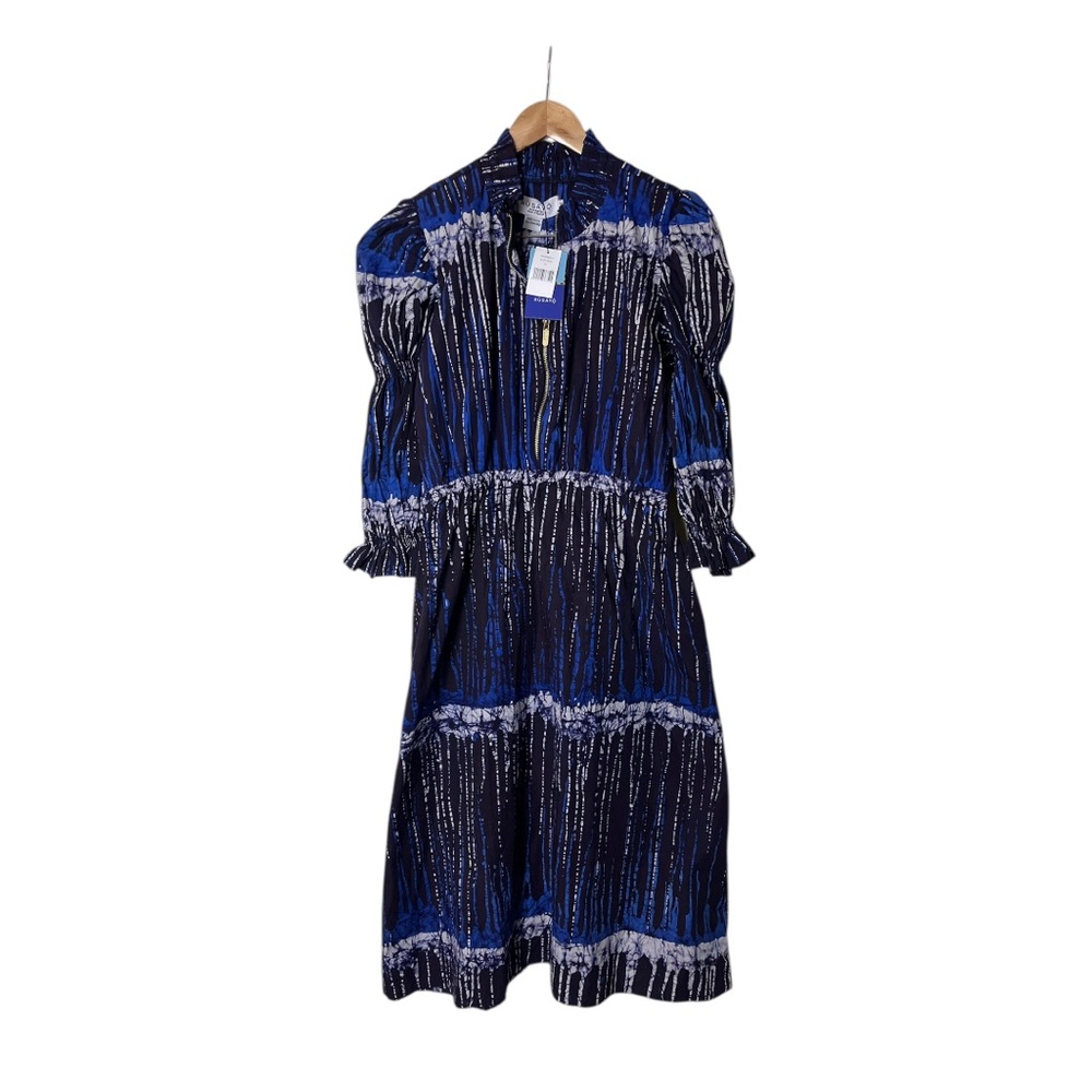 Women's Blue Patterned Maxi Dress with Long Sleeves - Picture 1 of 4